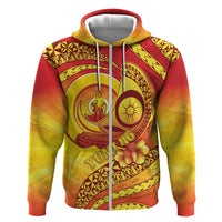 Vanuatu 46 Yia Indipendens Anivesari Hoodie Tamtam Drum With Boar Tusk LT05 Zip Hoodie Yellow - Polynesian Pride