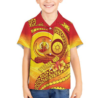 Vanuatu 46 Yia Indipendens Anivesari Kid Hawaiian Shirt Tamtam Drum With Boar Tusk LT05 Kid Yellow - Polynesian Pride