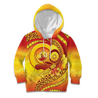 Vanuatu 46 Yia Indipendens Anivesari Kid Hoodie Tamtam Drum With Boar Tusk LT05 Hoodie Yellow - Polynesian Pride