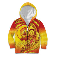 Vanuatu 46 Yia Indipendens Anivesari Kid Hoodie Tamtam Drum With Boar Tusk LT05 Zip Hoodie Yellow - Polynesian Pride
