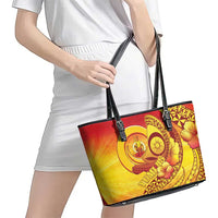 Vanuatu 46 Yia Indipendens Anivesari Leather Tote Bag Tamtam Drum With Boar Tusk LT05 - Polynesian Pride
