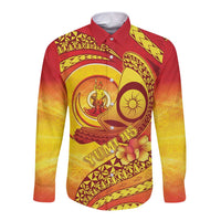 Vanuatu 46 Yia Indipendens Anivesari Long Sleeve Button Shirt Tamtam Drum With Boar Tusk LT05 Unisex Yellow - Polynesian Pride