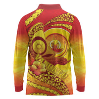 Vanuatu 46 Yia Indipendens Anivesari Long Sleeve Polo Shirt Tamtam Drum With Boar Tusk LT05 - Polynesian Pride