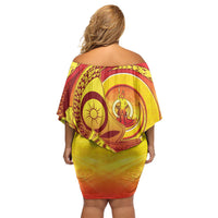Vanuatu 46 Yia Indipendens Anivesari Off Shoulder Short Dress Tamtam Drum With Boar Tusk LT05 - Polynesian Pride