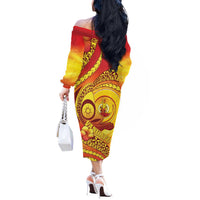 Vanuatu 45 Yia Indipendens Anivesari Off The Shoulder Long Sleeve Dress Tamtam Drum With Boar Tusk - Polynesian Pride