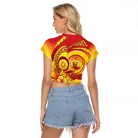 Vanuatu 46 Yia Indipendens Anivesari Raglan Cropped T Shirt Tamtam Drum With Boar Tusk LT05 - Polynesian Pride