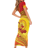 Vanuatu 46 Yia Indipendens Anivesari Short Sleeve Bodycon Dress Tamtam Drum With Boar Tusk LT05 - Polynesian Pride