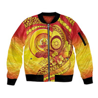 Vanuatu 46 Yia Indipendens Anivesari Sleeve Zip Bomber Jacket Tamtam Drum With Boar Tusk LT05 Unisex Yellow - Polynesian Pride