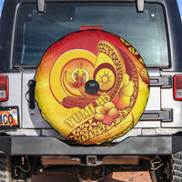 Vanuatu 46 Yia Indipendens Anivesari Spare Tire Cover Tamtam Drum With Boar Tusk LT05 No hole Yellow - Polynesian Pride