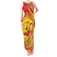 Vanuatu 46 Yia Indipendens Anivesari Tank Maxi Dress Tamtam Drum With Boar Tusk LT05 Women Yellow - Polynesian Pride