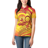 Vanuatu 46 Yia Indipendens Anivesari Women Polo Shirt Tamtam Drum With Boar Tusk LT05 - Polynesian Pride