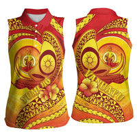 Vanuatu 45 Yia Indipendens Anivesari Women Sleeveless Polo Shirt Tamtam Drum With Boar Tusk LT05 - Polynesian Pride