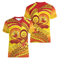 Vanuatu 45 Yia Indipendens Anivesari Women V-Neck T-Shirt Tamtam Drum With Boar Tusk - Polynesian Pride
