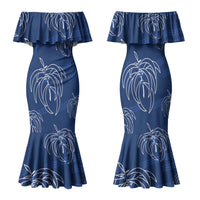 Aloha Hawaii Acacia Koa Leaves Family Matching Mermaid Dress and Hawaiian Shirt Navy Kakau Tribal Pattern