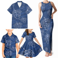 Aloha Hawaii Acacia Koa Leaves Family Matching Tank Maxi Dress and Hawaiian Shirt Navy Kakau Tribal Pattern LT05 - Polynesian Pride