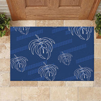 Aloha Hawaii Acacia Koa Leaves Rubber Doormat Navy Kakau Tribal Pattern