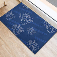 Aloha Hawaii Acacia Koa Leaves Rubber Doormat Navy Kakau Tribal Pattern