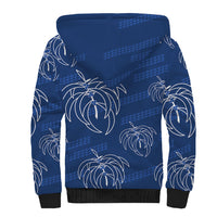 Aloha Hawaii Acacia Koa Leaves Sherpa Hoodie Navy Kakau Tribal Pattern
