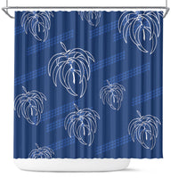 Aloha Hawaii Acacia Koa Leaves Shower Curtain Navy Kakau Tribal Pattern