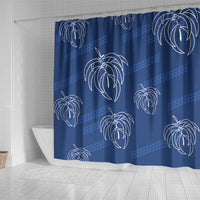 Aloha Hawaii Acacia Koa Leaves Shower Curtain Navy Kakau Tribal Pattern