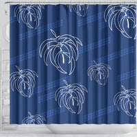 Aloha Hawaii Acacia Koa Leaves Shower Curtain Navy Kakau Tribal Pattern