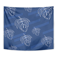 Aloha Hawaii Acacia Koa Leaves Tapestry Navy Kakau Tribal Pattern