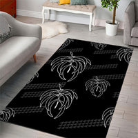 Aloha Hawaii Acacia Koa Leaves Area Rug Black Kakau Tribal Pattern