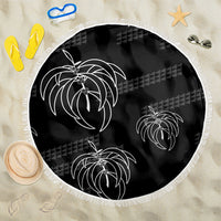 Aloha Hawaii Acacia Koa Leaves Beach Blanket Black Kakau Tribal Pattern