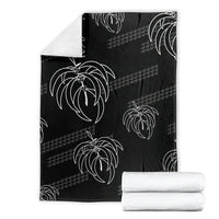 Aloha Hawaii Acacia Koa Leaves Blanket Black Kakau Tribal Pattern