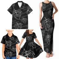 Aloha Hawaii Acacia Koa Leaves Family Matching Tank Maxi Dress and Hawaiian Shirt Black Kakau Tribal Pattern LT05 - Polynesian Pride