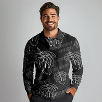 Aloha Hawaii Acacia Koa Leaves Long Sleeve Polo Shirt Black Kakau Tribal Pattern LT05 - Polynesian Pride