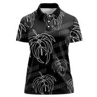 Aloha Hawaii Acacia Koa Leaves Women Polo Shirt Black Kakau Tribal Pattern