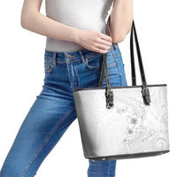 Lotu Tamaiti Samoa Leather Tote Bag White Sunday Polynesian Tribal Pattern Elegant Style