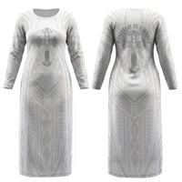 Samoa Christian Couples Matching Long Sleeve Bodycon Dress and Long Sleeve Button Shirt Rooted In Christ Polynesian Cross