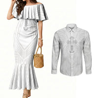 Samoa Christian Couples Matching Mermaid Dress and Long Sleeve Button Shirt Rooted In Christ Polynesian Cross