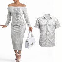 Samoa Christian Couples Matching Off The Shoulder Long Sleeve Dress and Hawaiian Shirt Rooted In Christ Polynesian Cross