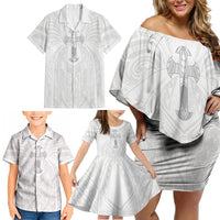Samoa Christian Family Matching Off Shoulder Short Dress and Hawaiian Shirt Rooted In Christ Polynesian Cross