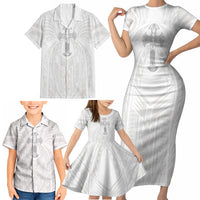 Samoa Christian Family Matching Short Sleeve Bodycon Dress and Hawaiian Shirt Rooted In Christ Polynesian Cross