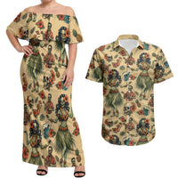 Hawaii Halloween Couples Matching Off Shoulder Maxi Dress and Hawaiian Shirt Spooky Tropical Hula Zombie