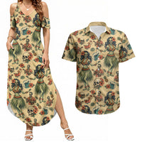 Hawaii Halloween Couples Matching Summer Maxi Dress and Hawaiian Shirt Spooky Tropical Hula Zombie