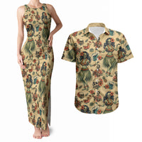 Hawaii Halloween Couples Matching Tank Maxi Dress and Hawaiian Shirt Spooky Tropical Hula Zombie