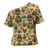 Hawaii Halloween Cross Shoulder Shirt Spooky Tropical Hula Zombie