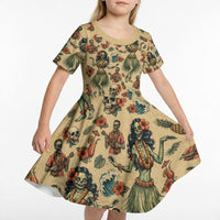 Hawaii Halloween Kid Short Sleeve Dress Spooky Tropical Hula Zombie