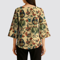 Hawaii Halloween Kimono Sleeve Blouse Spooky Tropical Hula Zombie
