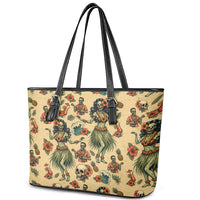 Hawaii Halloween Leather Tote Bag Spooky Tropical Hula Zombie