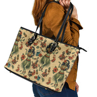 Hawaii Halloween Leather Tote Bag Spooky Tropical Hula Zombie