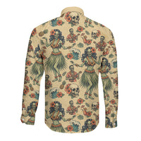 Hawaii Halloween Long Sleeve Button Shirt Spooky Tropical Hula Zombie