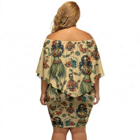 Hawaii Halloween Off Shoulder Short Dress Spooky Tropical Hula Zombie