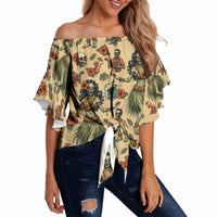 Hawaii Halloween Off Shoulder Wrap Waist Top Spooky Tropical Hula Zombie
