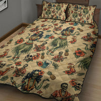 Hawaii Halloween Quilt Bed Set Spooky Tropical Hula Zombie